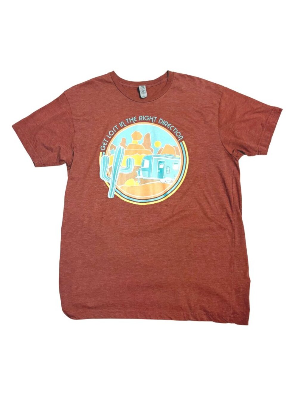 Cotton Heritage Get Lost In The Right Direction Large Rust T-Shirt Desert Camper